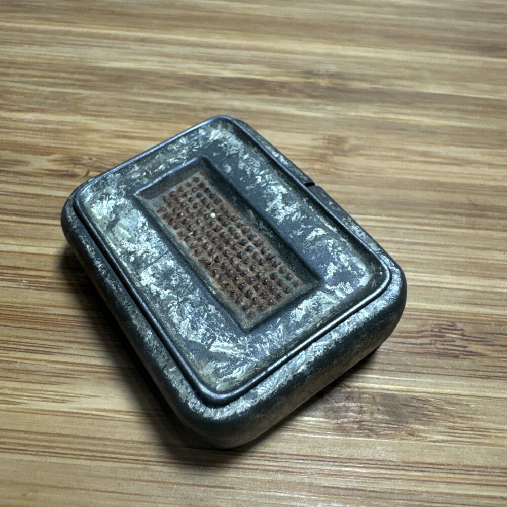 Antique Wax Vesta Match Tin Embossed Matchsafe w/ Striker